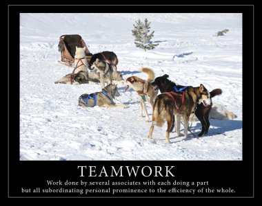 Sled dogs with Teamwork quote clipart