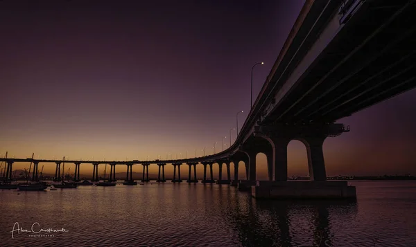 Γέφυρα Coronado Νησί Bay Bridge Ανατολή Ανατολή Του Ηλίου Ταξίδια Εικόνα Αρχείου