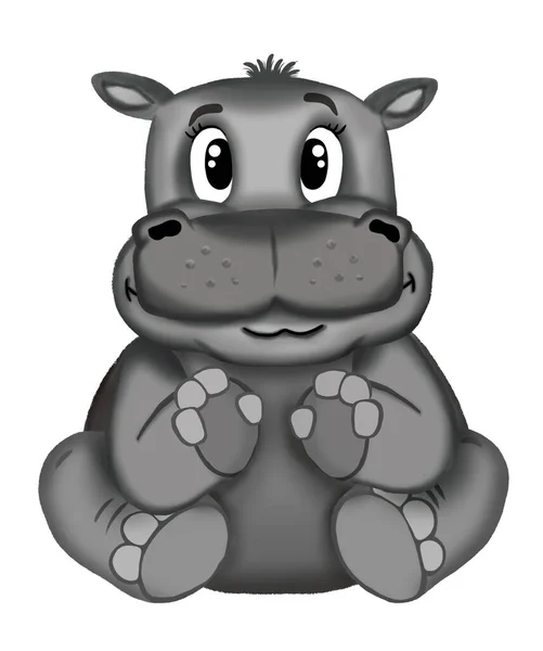 Hippo Ilustracja Rysunek Dłoni Postać Kreskówki Kreskówkowe Zwierzęta Ładny Projekt — Zdjęcie stockowe