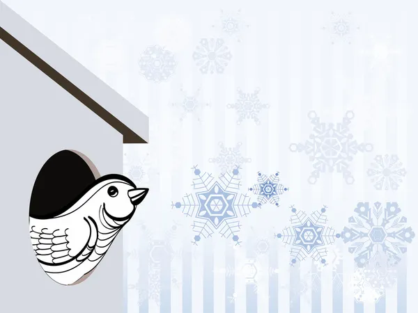 Ptáček vykukuje z holubník v zimě — Stockový vektor