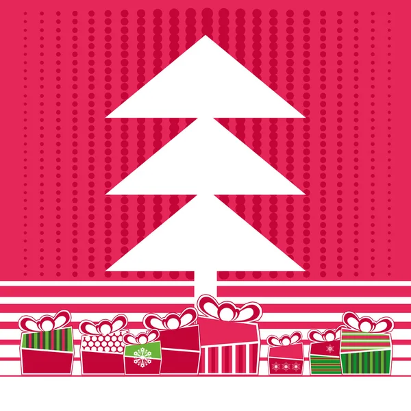 Postal minimalista de Navidad con árbol y regalos — Vector de stock