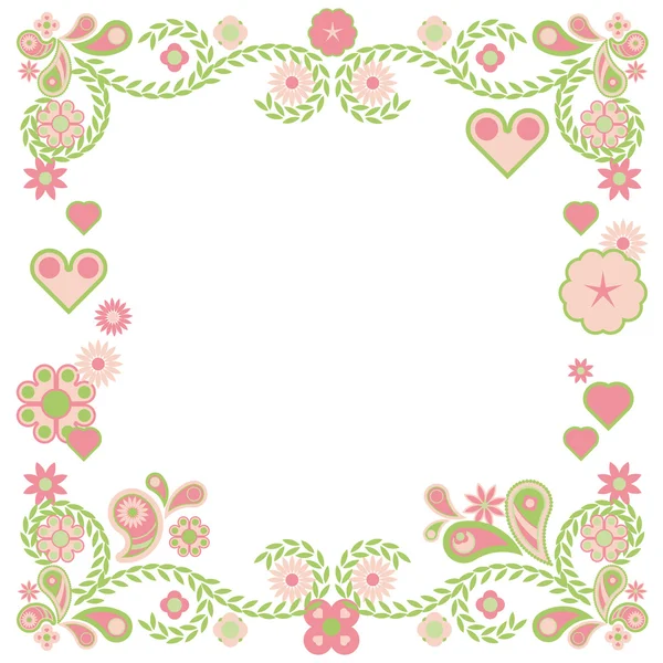 Ornamental frame with flowers and hearts — Stock Vector