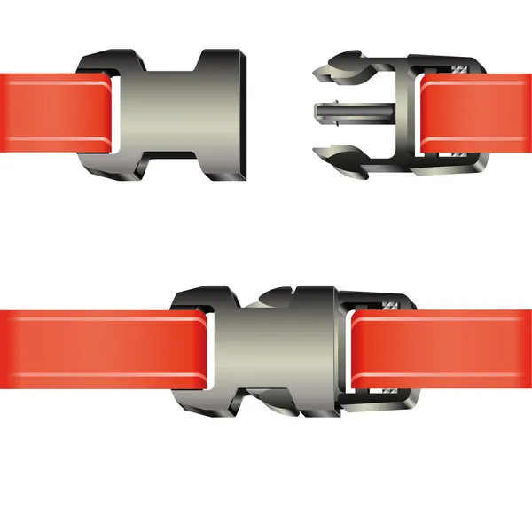 빨간 줄무늬 리본으로 플라스틱 안전 버클의 세트 — 스톡 벡터