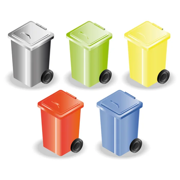 Conjunto de cinco recipientes para triagem de lixo — Vetor de Stock