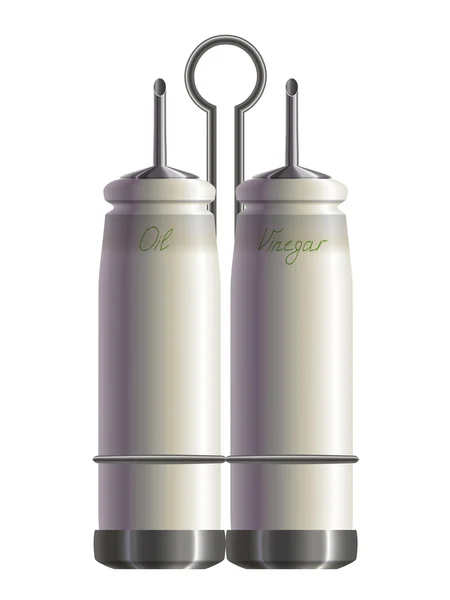 Kitchen set of oil and vinegar bottles in metal holder. Eps10 — Stock Vector