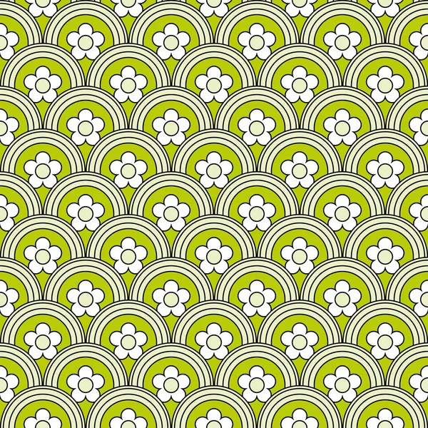 Fond vert sans couture avec des fleurs inscrites — Image vectorielle