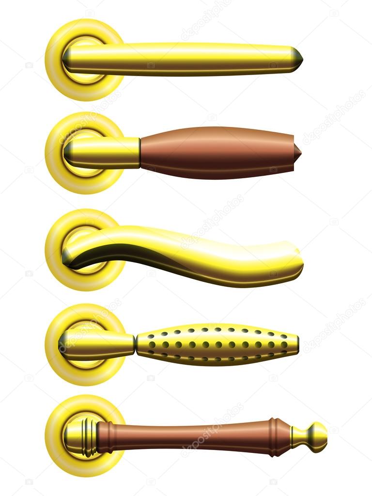 Set Of Five Types Of Realistic Golden Door Handles Eps10