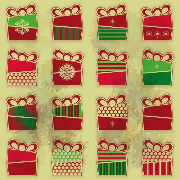 Set de 16 tipos de cajas regalo navideñas. Eps10 — Vector de stock