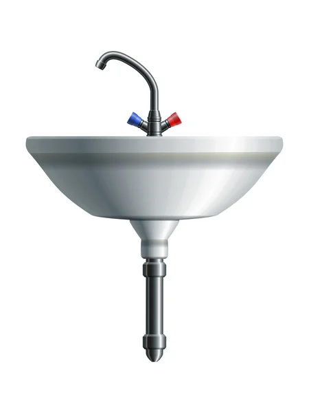 Waschbecken Frontansicht mit Metallrohr und Wasserhahn. eps10 — Stockvektor