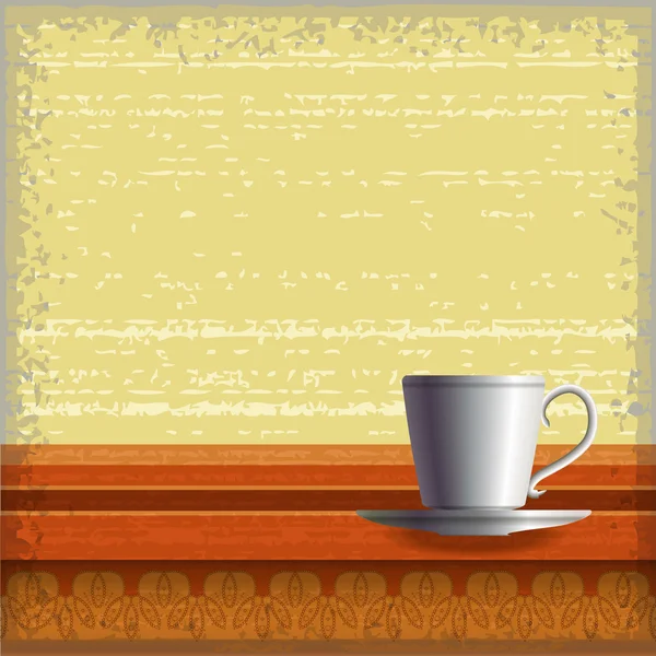 Kleine Kaffeetasse am Holztisch über dem Grunge-Hintergrund. eps10 — Stockvektor