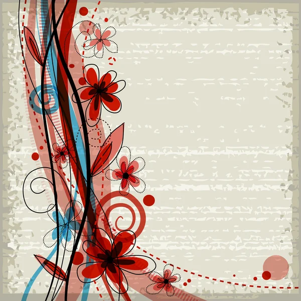 Grunge floral achtergrond met rode en blauwe bloemen. eps10 — Stockvector