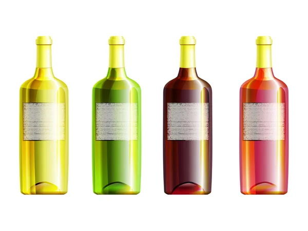 Uppsättning 4 sluten vinflaskor med grunge etiketter. eps10 — Stock vektor