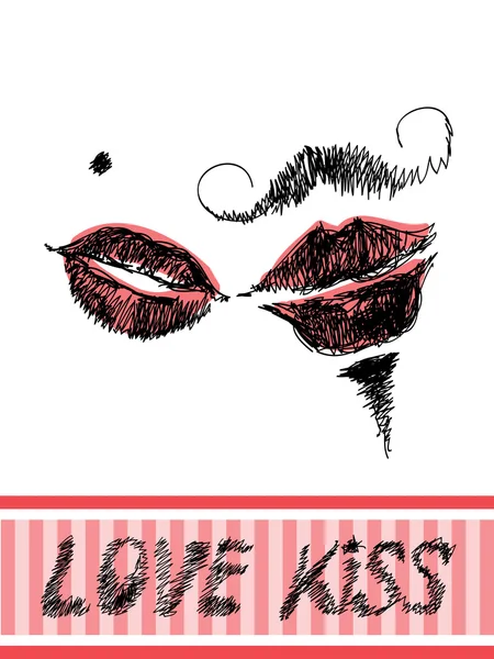 Minimalistische valentine wenskaart met hand getrokken kussen lippen. — Stockvector