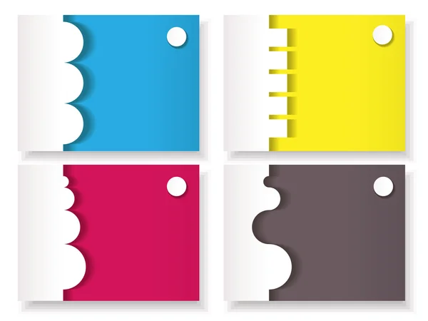 Conjunto de quatro cartões em branco coloridos com elementos de origami de papel —  Vetores de Stock