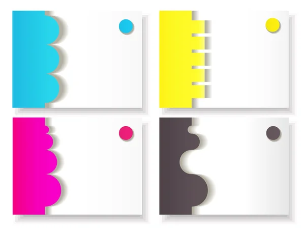 Set aus vier weißen Blanko-Karten mit Papier-Origami-Elementen — Stockvektor