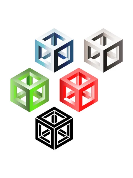 Set van drie-dimensionale draadframe kubussen — Stockvector