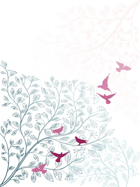 Elegant background with branch of tree and birds — Stock Vector