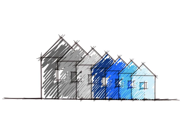 Hand ritad skiss av huset miljöpåverkan betyg — Stock vektor
