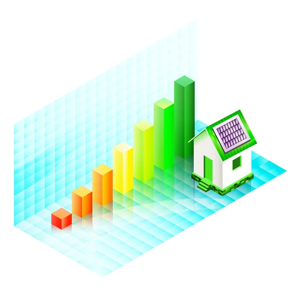 Cote d'efficacité énergétique d'une maison avec panneaux photovoltaïques — Image vectorielle
