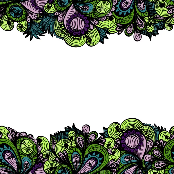Cadre floral sans couture dessiné à la main avec espace blanc horizontal — Image vectorielle