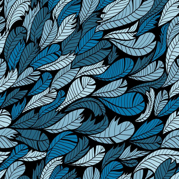 Seamless blue hand drawn pattern with feather — Stock Vector