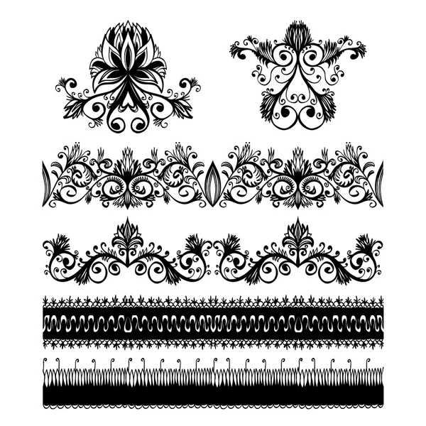 バロック様式の花飾りのデザイン要素のセット — ストックベクタ