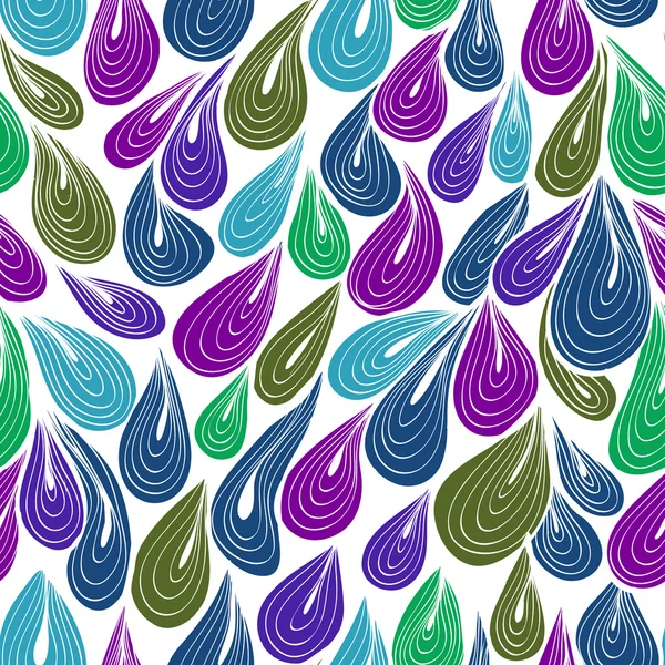 青い雨の滴をシームレスな手描画パターン — ストックベクタ