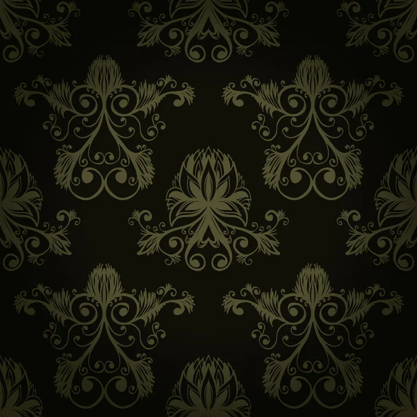 Ornement floral baroque sans couture noir et argent dessiné à la main — Image vectorielle