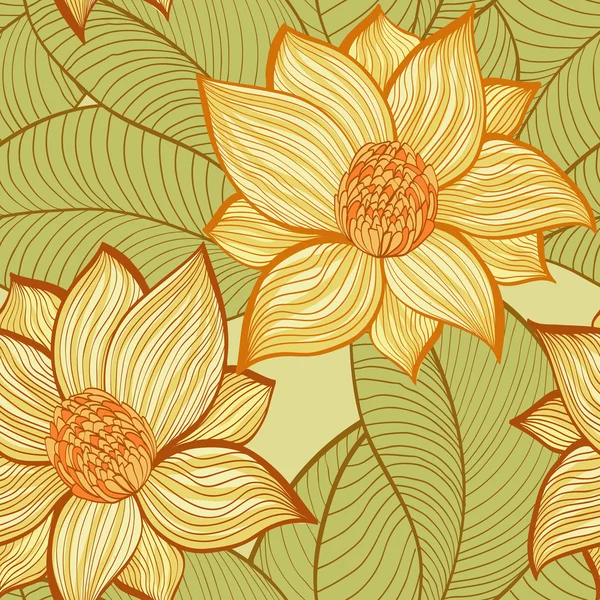 รูปแบบวินเทจไร้เย็บด้วยดอกไม้ Magnolia — ภาพเวกเตอร์สต็อก