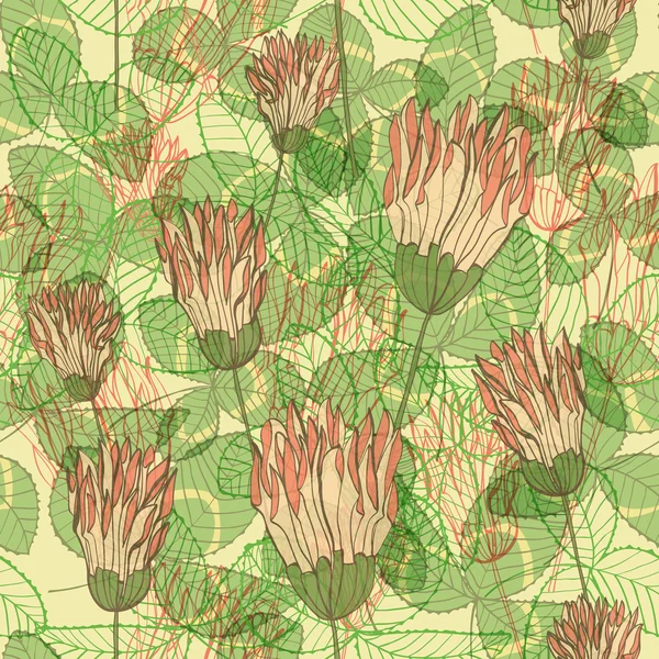 Fond élégant sans couture avec des fleurs et des feuilles de trèfle — Image vectorielle