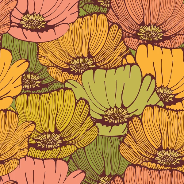 花とのシームレスなビンテージ パターン — ストックベクタ