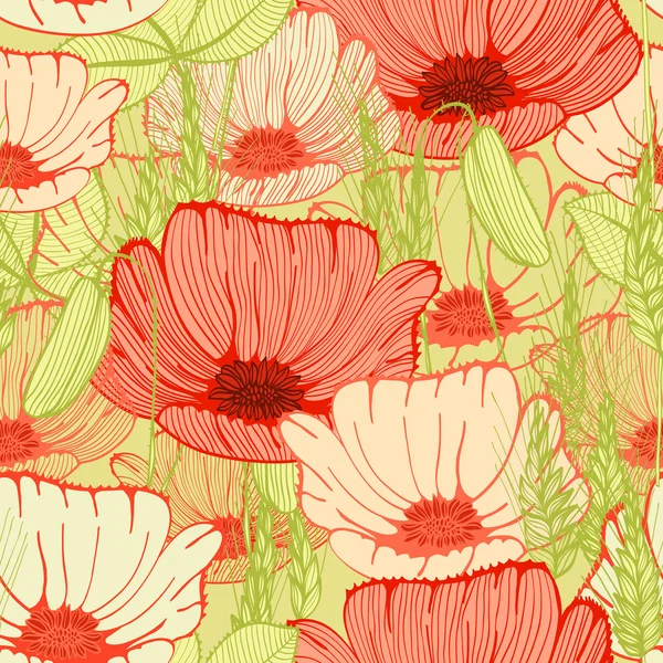 Fondo floral sin costuras con flores de amapola fiald — Archivo Imágenes Vectoriales