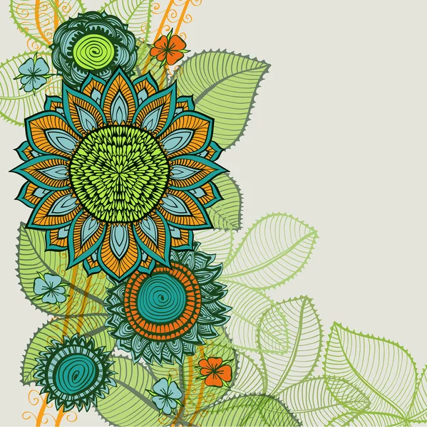 Retro stijl hand getrokken floral wenskaart — Stockvector