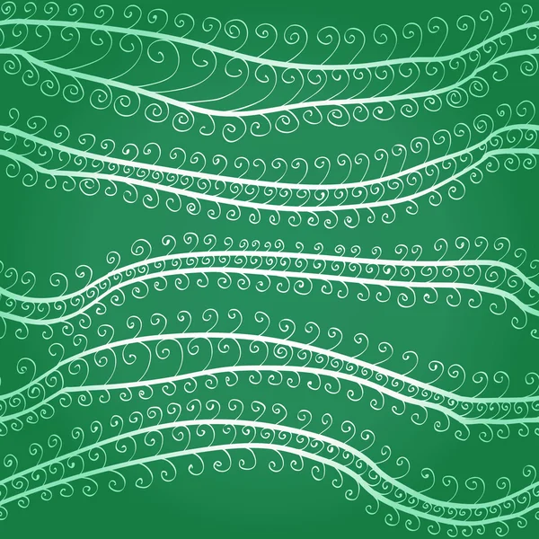 Sfondo verde senza cuciture con elementi a spirale bianchi — Vettoriale Stock