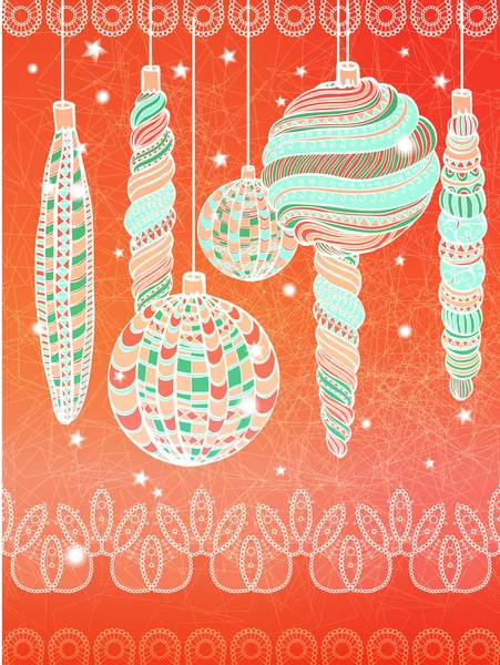 Dekoratif topları ile parlak Noel tebrik kartı — Stok Vektör