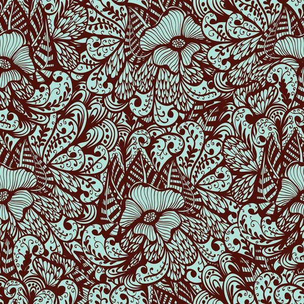 Sömlös monokrom doodle blommönster — Stock vektor
