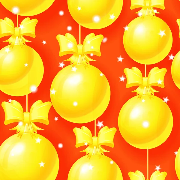 Ljusa jul seamless mönster med gyllene bollar, band och snöflingor — Stock vektor