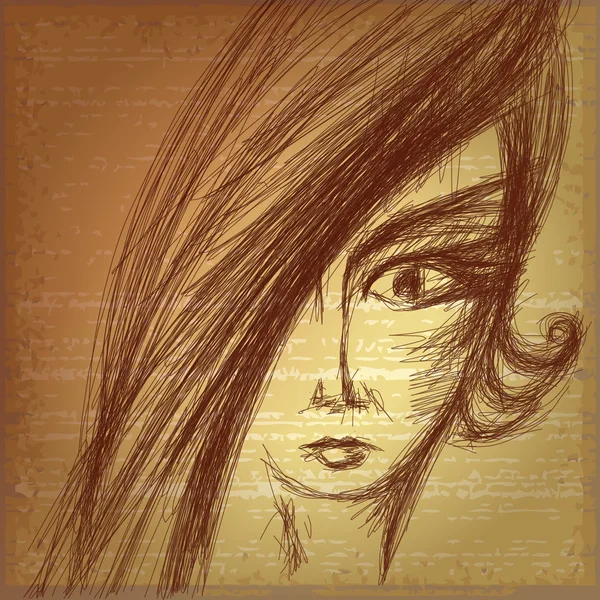 Dibujo a lápiz de cara de chica joven — Archivo Imágenes Vectoriales