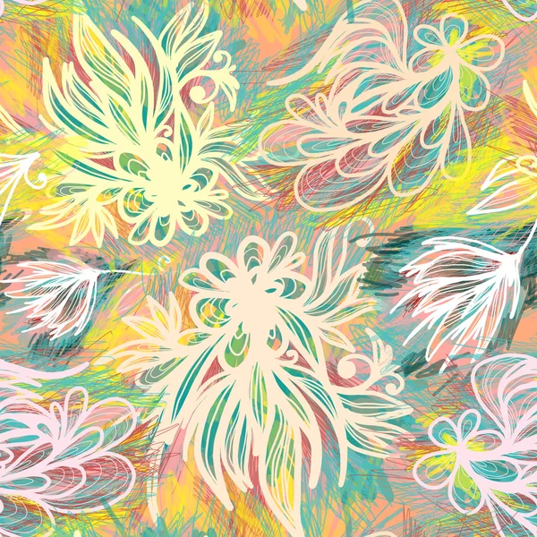 Εκφραστική σχηματικό λουλουδάτο μοτίβο άνευ ραφής με παστέλ χρώματα — Διανυσματικό Αρχείο