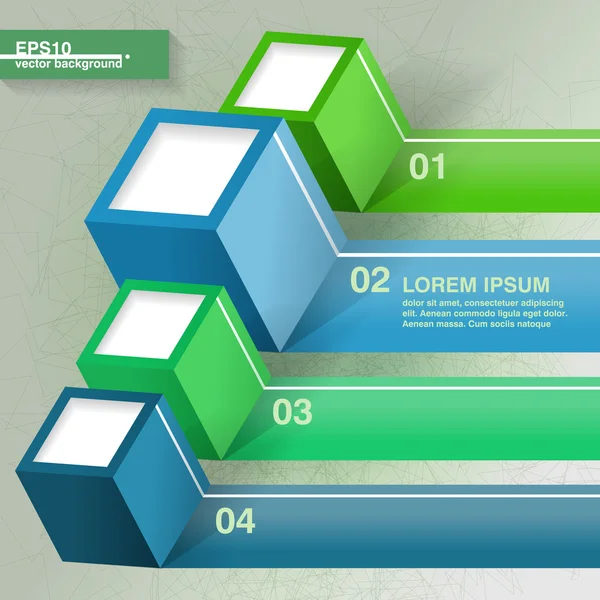 Infographic πρότυπο με τέσσερις κύβους πράσινο και μπλε — Διανυσματικό Αρχείο
