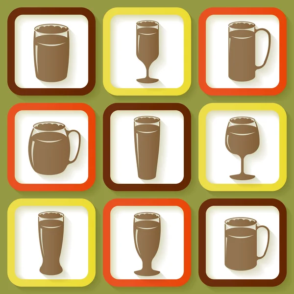 Set de 9 iconos retro de diferentes vasos de cerveza — Vector de stock