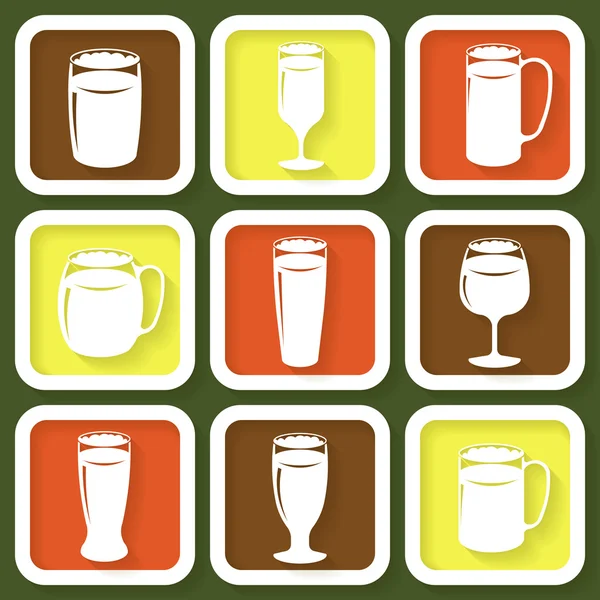 Set of 9 retro icons of different beer glasses — Stock Vector