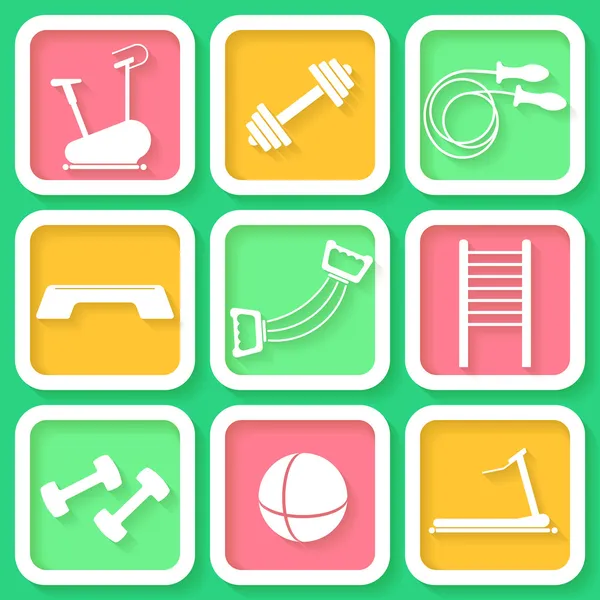 Set of 9 icons of the fintess club equipment — Stock Vector