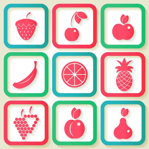 Set of 9 retro icons with fruits — Stock Vector