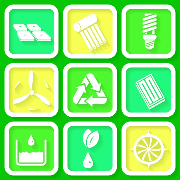 Set of 9 retro icons of renewable energy — Stock Vector