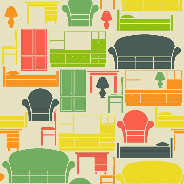 Seamless vintage pattern with furniture elements — Stock Vector