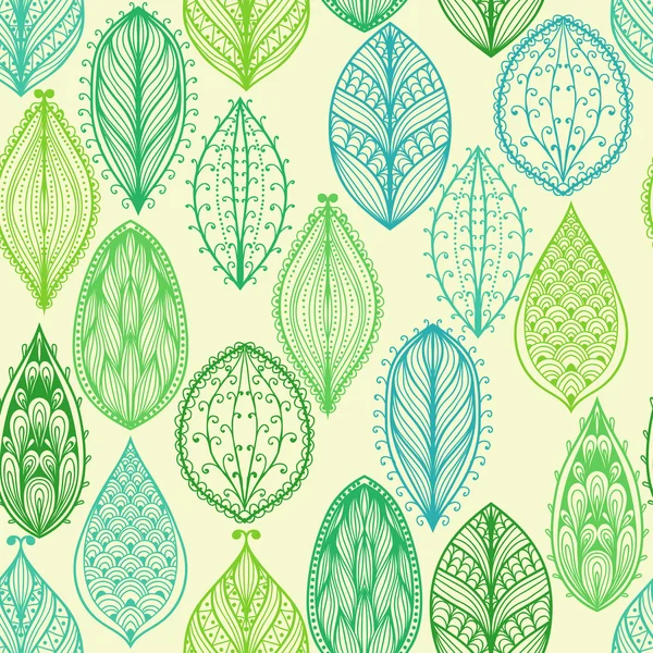 Naadloze patroon met groene sierlijke bladeren — Stockvector