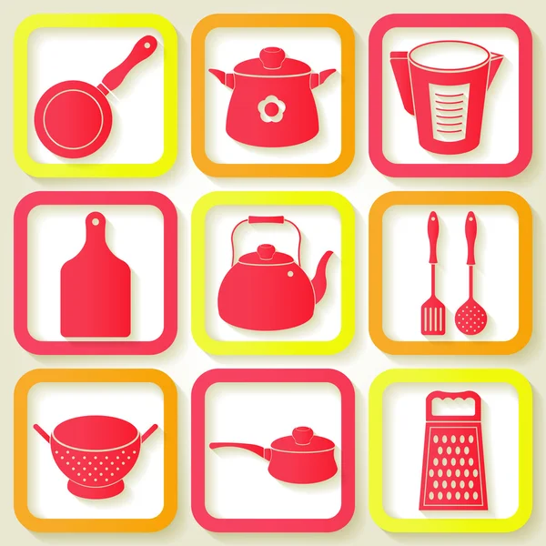 Conjunto de 9 ícones retro de utensílios de cozinha — Vetor de Stock