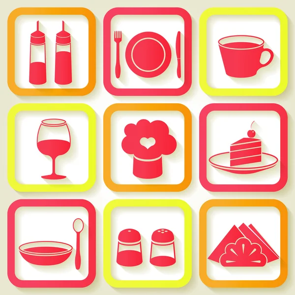 Set de 9 iconos retro de utensilios de cocina — Vector de stock