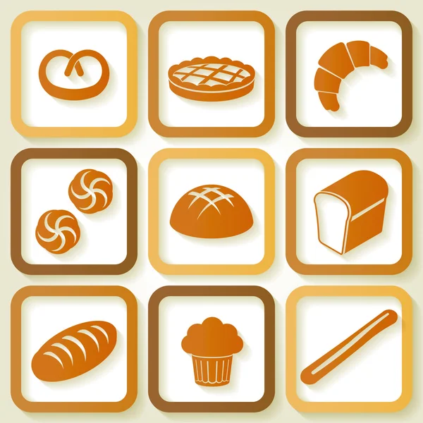 Set of 9 retro icons of fresh bread and pastry. Eps10 — Stock Vector